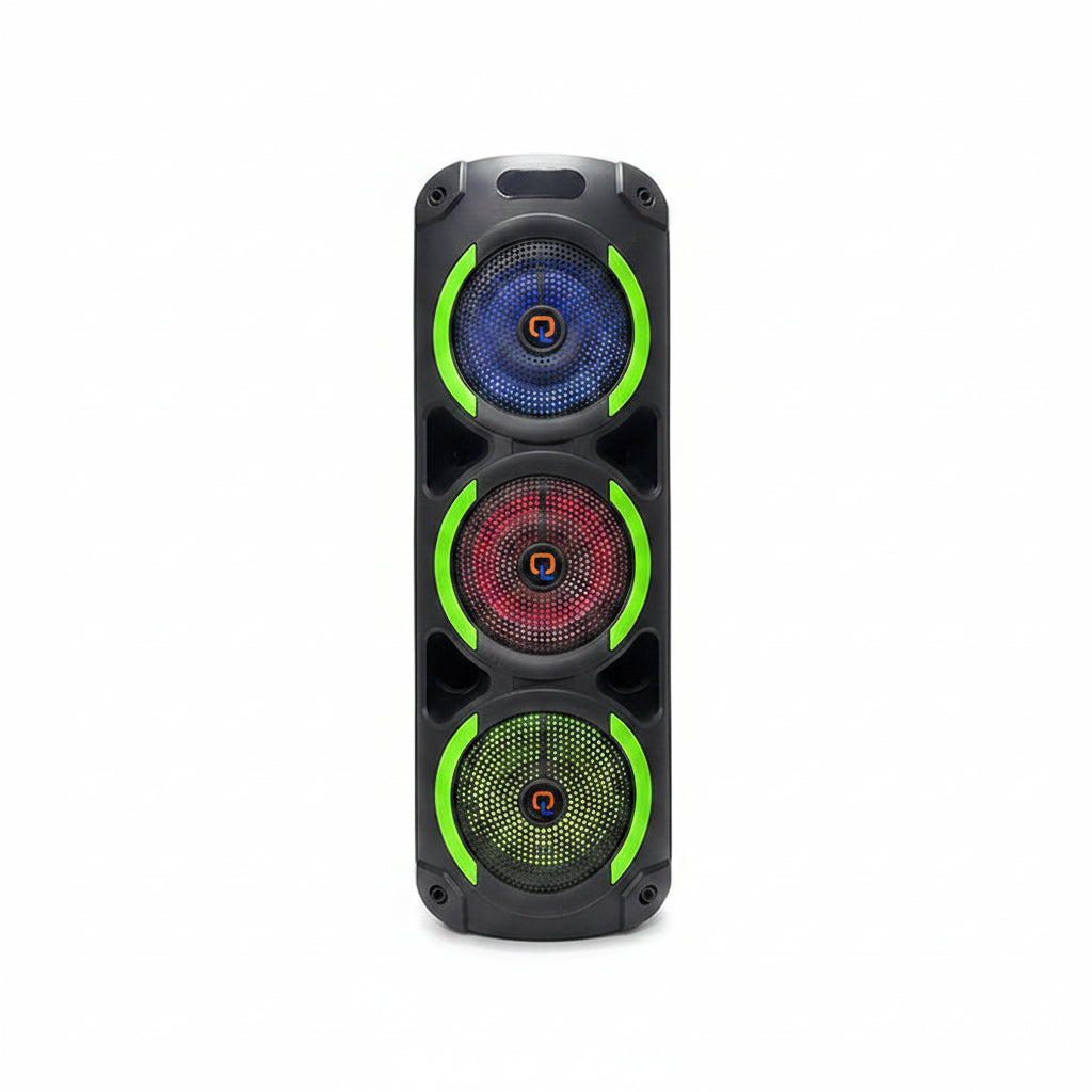 QL 8302 triple 8-inch speaker with microphone, remote and charging cable