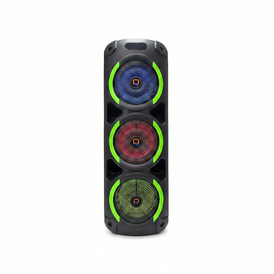 QL 8302 triple 8-inch speaker with microphone, remote and charging cable